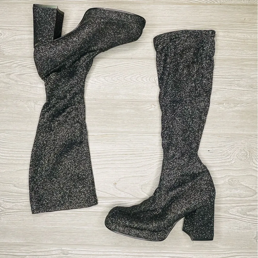 Wild rose cloth retro go go boots 70s inspired cosplay costume glitter black 9 - Image 10