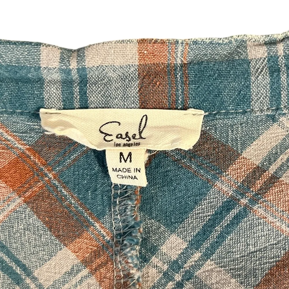 Easel Los Angeles Textured 100% Cotton Plaid Oversized Boxy Short Sleeve Shirt M - Image 7