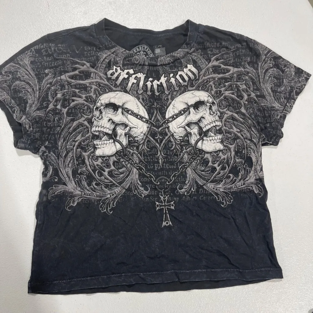 NEW AFFLICTION WOMEN'S COLLAPSE BABY TEE SZ XL - Image 3