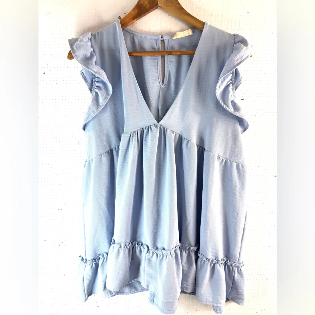 Altar'd State L Light Blue Butterfly Sleeve Ruffle Top - Image 7