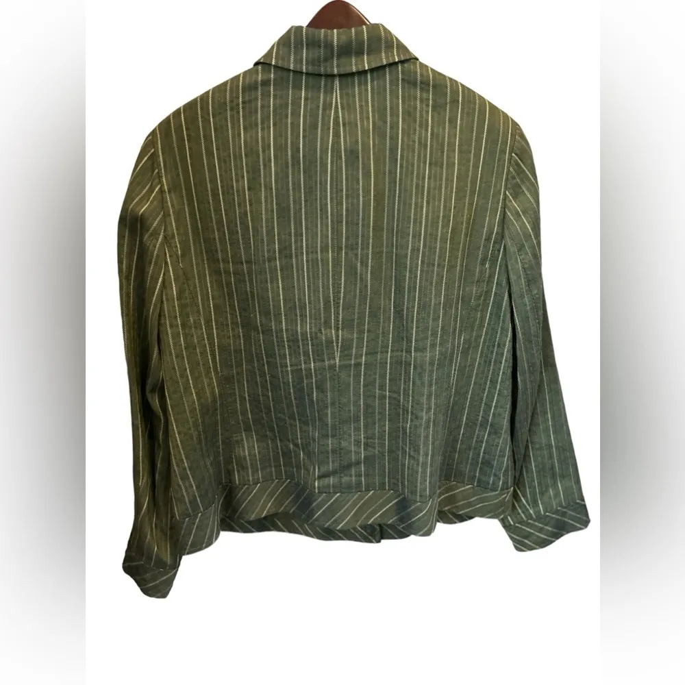 Lafayette 148 Women's Green Striped linen blend Blazer skirt set Size 14 - Image 14