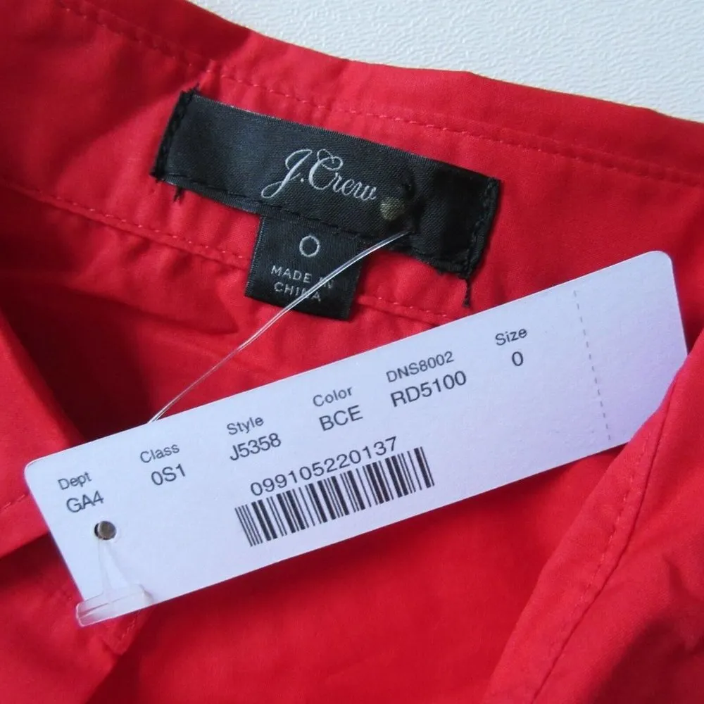 NWT J.Crew Bright Cerise Red Tie Waist Cotton Poplin Button Down Shirt Dress 0 - Image 4