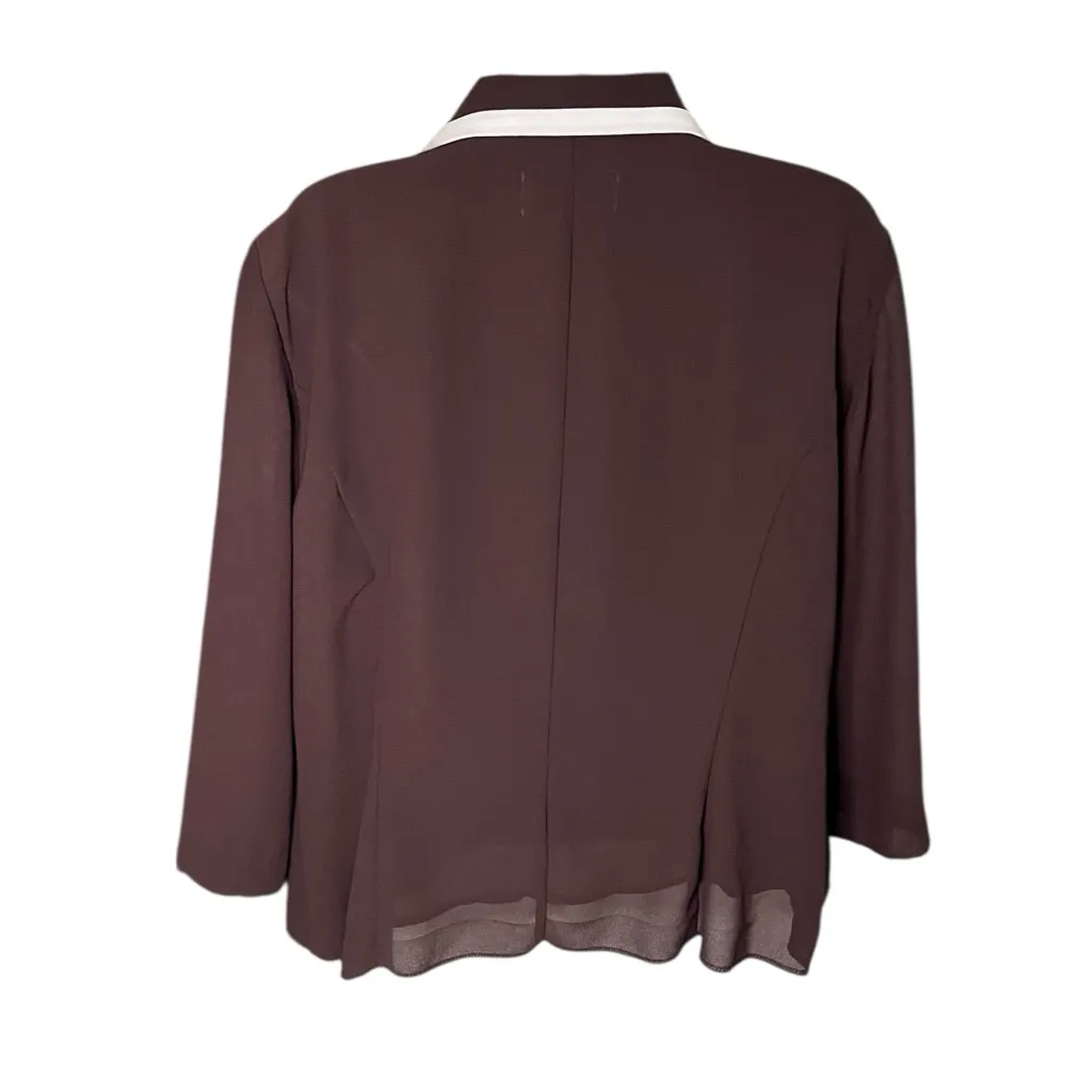 Vtg Y2K Danny & Nicole Button Jacket Layered Collar Sheer Sleeves Brown 16W - Image 2