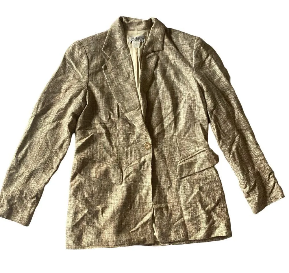 Saks Fifth Avenue Silk Blazer Tan Size 8 - Image 3