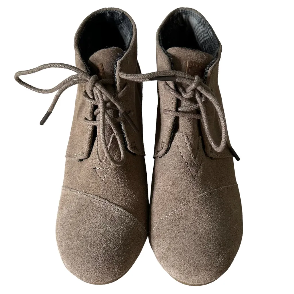 TOMS Ankle Booties Suede Leather Lace Up Wedges Women's Shoes‎ Size 8 - Image 4