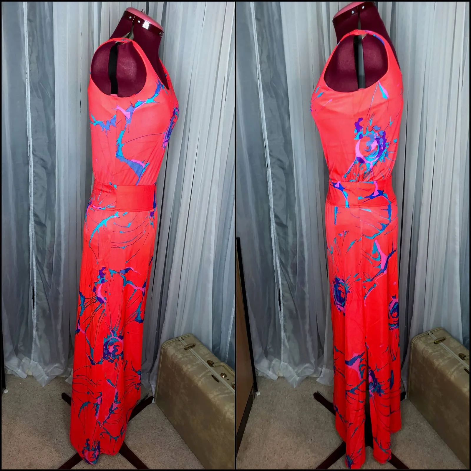 tank jacket maxi skirt set groovy nylon pink blue 1970s Size 8 - Image 7