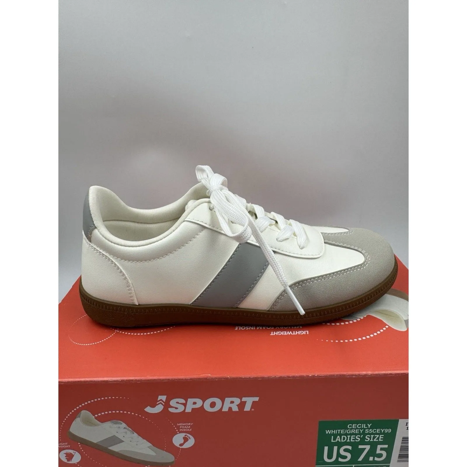 J Sport Cecily Women’s Sneaker Suede White/Grey Low Top Shoes Size 7.5 US White - Image 9