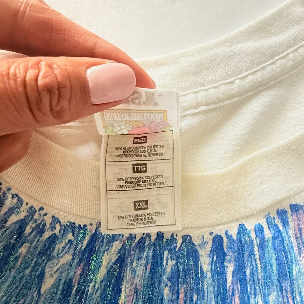 90s Fruit of the Loom Glitter Tee Single Stitch Graphic T-Shirt USA XXL - Stain - Image 4