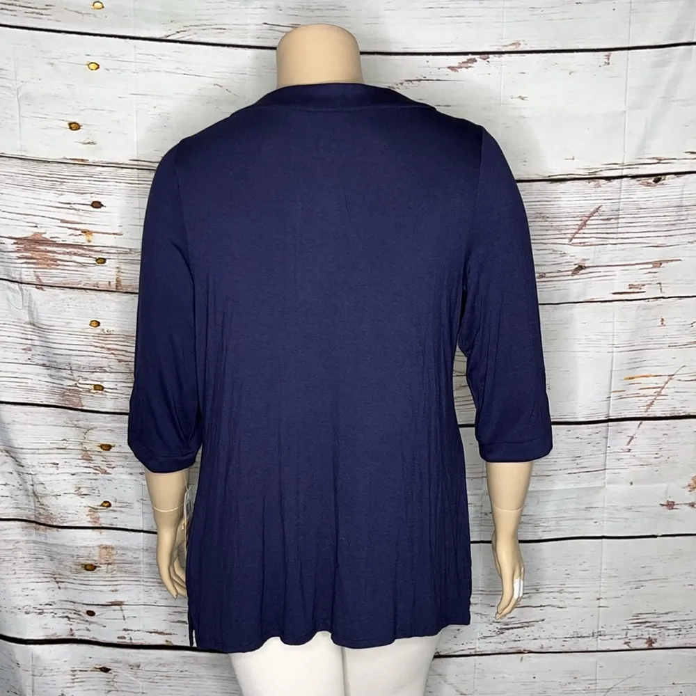 Charter Club Woman NWT Size 2X Blue - Bead Embellished Rayon Knit Top Blouse - Image 3