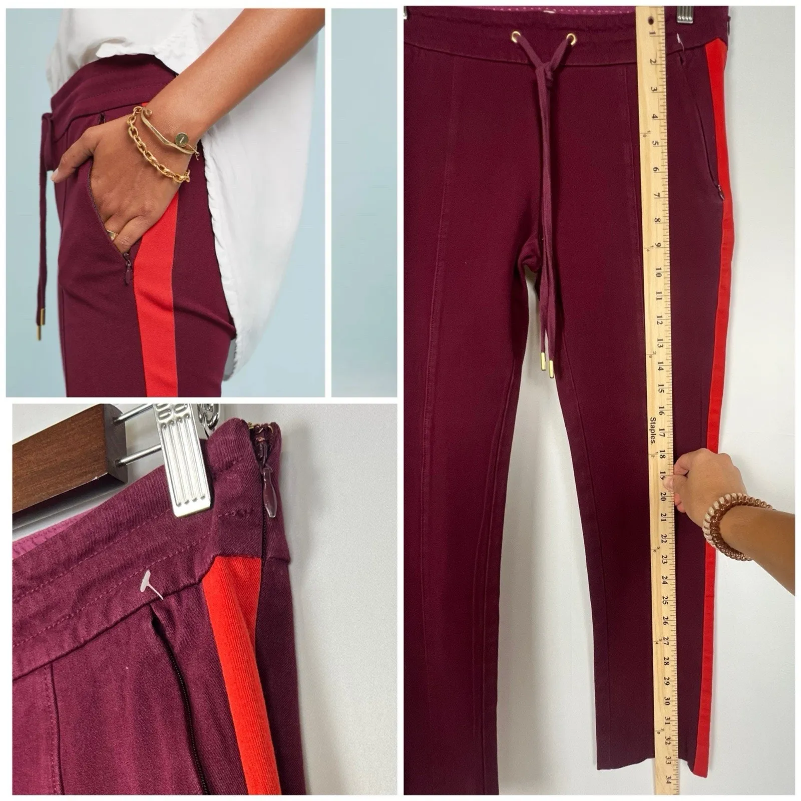 Anthropologie Burgundy Side Stripe Jogger Pants Sporty Chic Pull-On Trousers 4 - Image 8