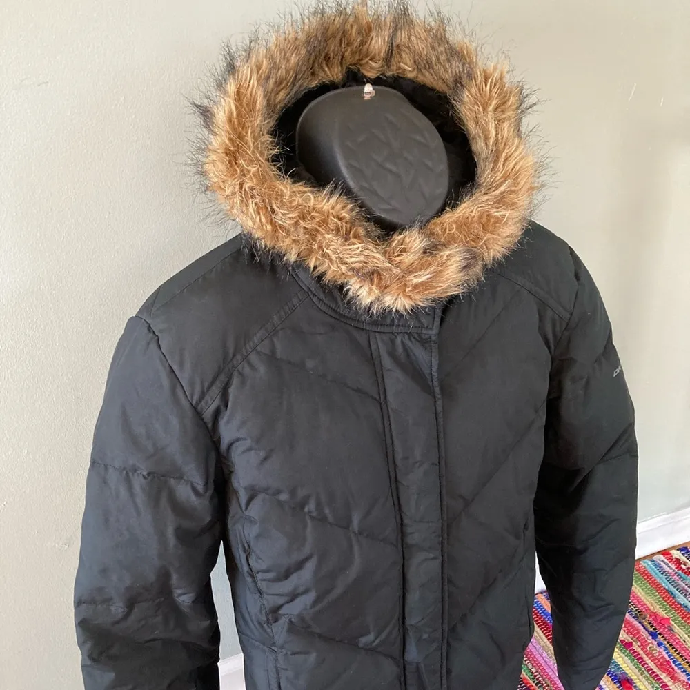 DKNY Active Puffer Jacket Hoodie Faux Fur Black XL - Image 4