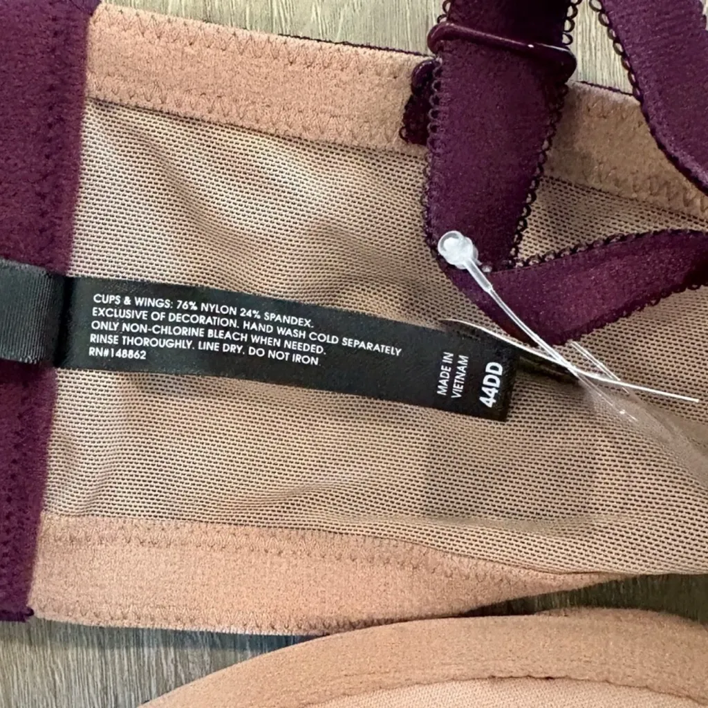 NWT Torrid XO Plunge Push Up Plaid Lace Straight Black Bra in Darkest Plum - Image 6