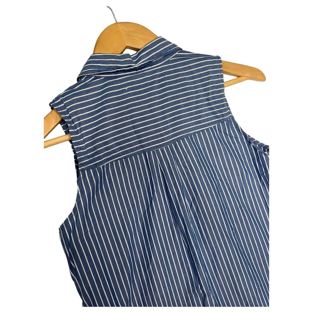 Abercrombie Fitch Dress Womens XS Sleeveless Striped Ruffle Henley Western Blue - Image 11