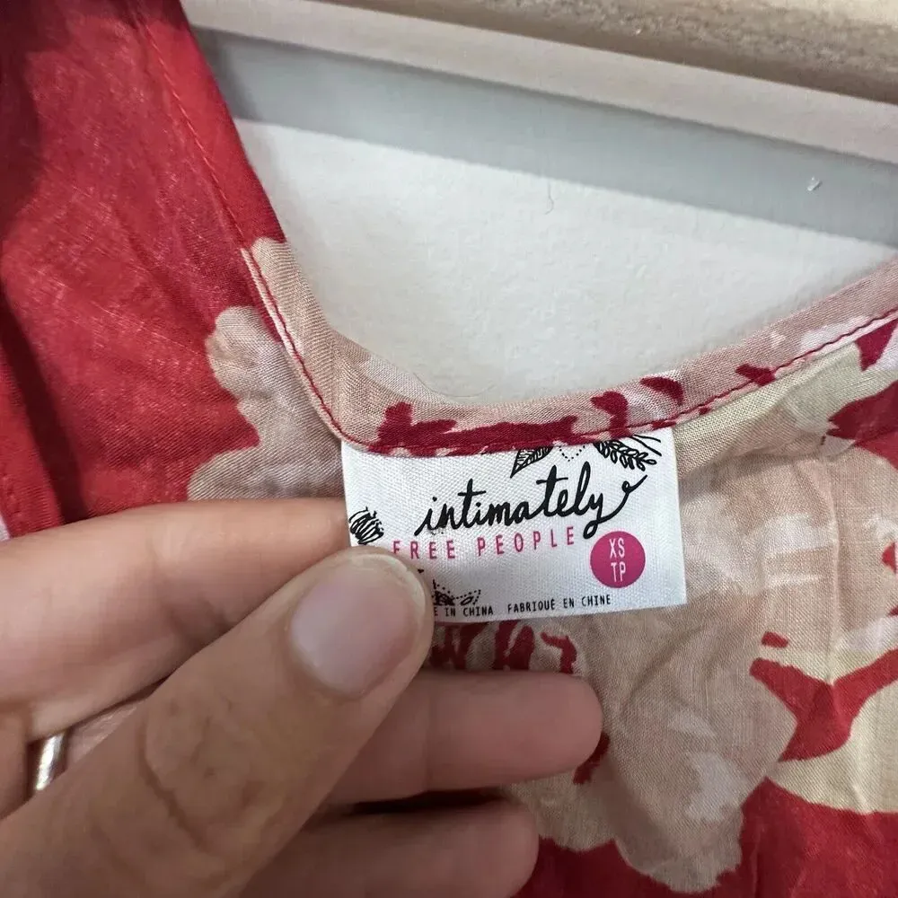 INTIMATELY FREE PEOPLE Red Floral VOILE & LACE Trapeze Slip Dress Size XS 1085 - Image 6