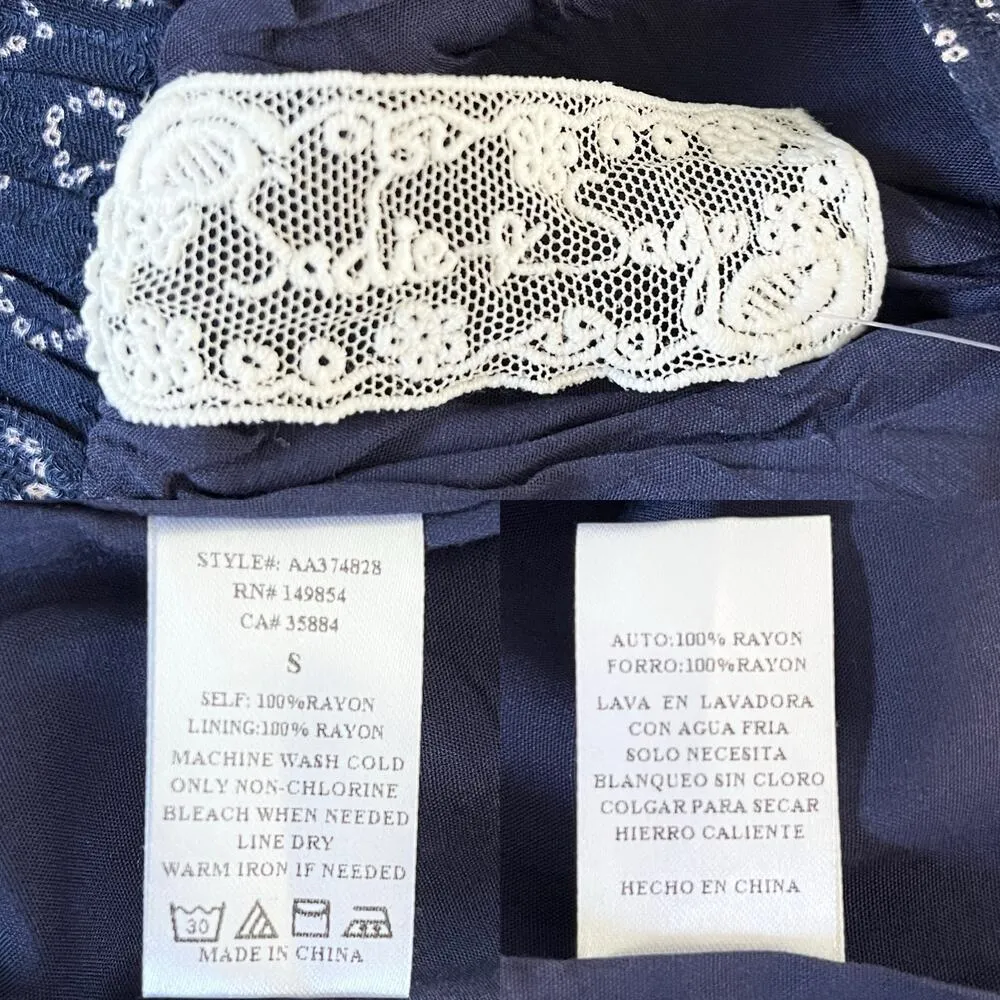 Sadie & Sage Pants Wide Leg Pants Navy Cream Small Lined Belted Boho New Blue - Image 7