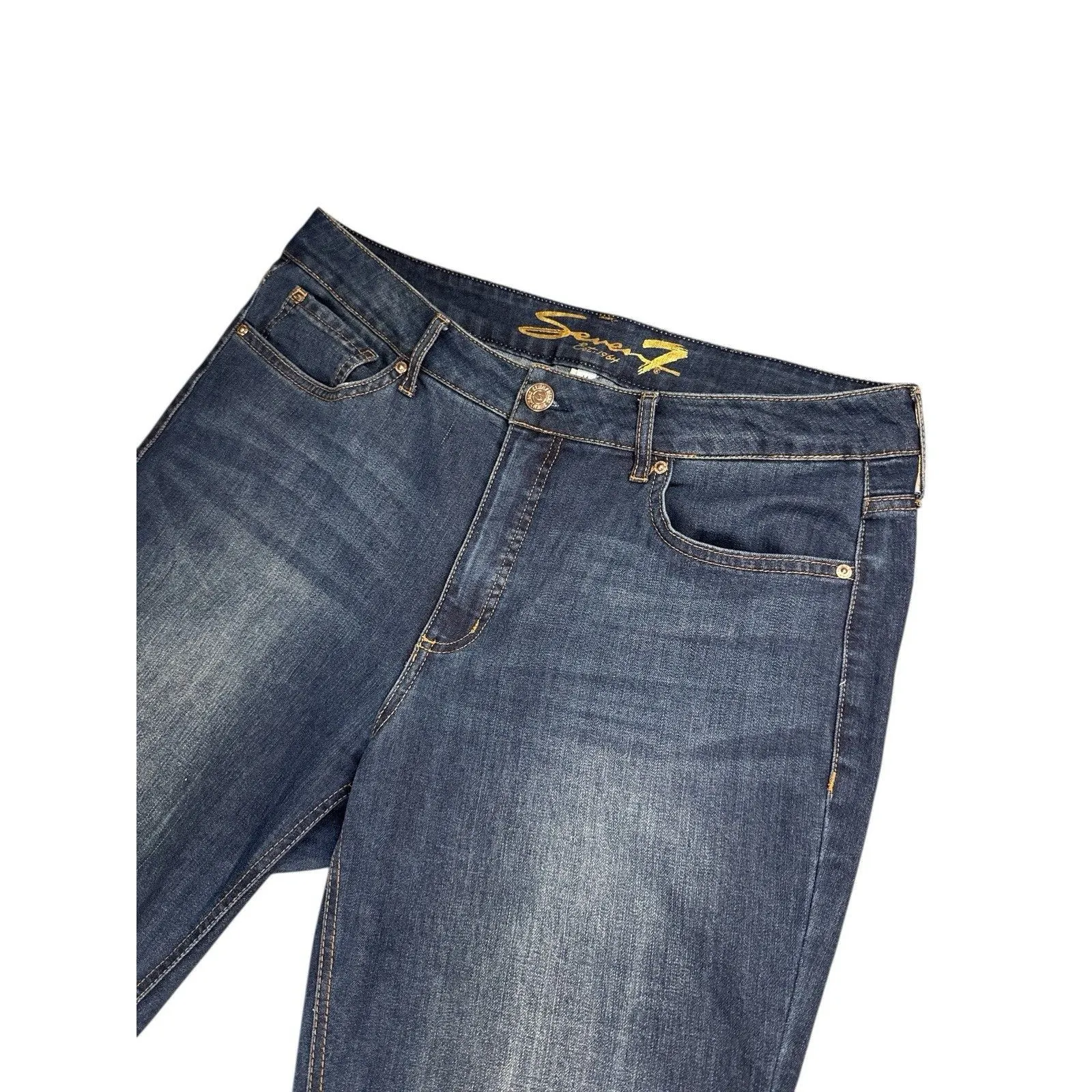 Seven 7 Weekend Slim Fit Jeans Dark Wash Denim Raw Hem Size 14 Stretch High Rise - Image 2