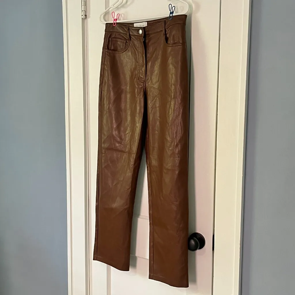 Wilfred Aritzia Melina brown vegan leather straight leg high rise pant size 8 - Image 4