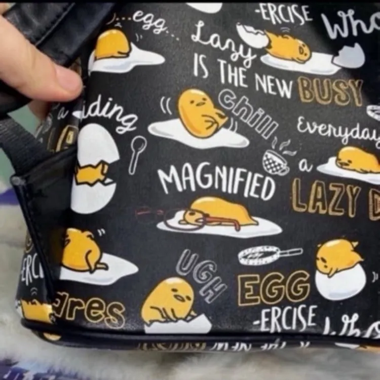RARE MINI BP Sanrio Gudetama lazy egg black Loungefly mini backpack - Image 11