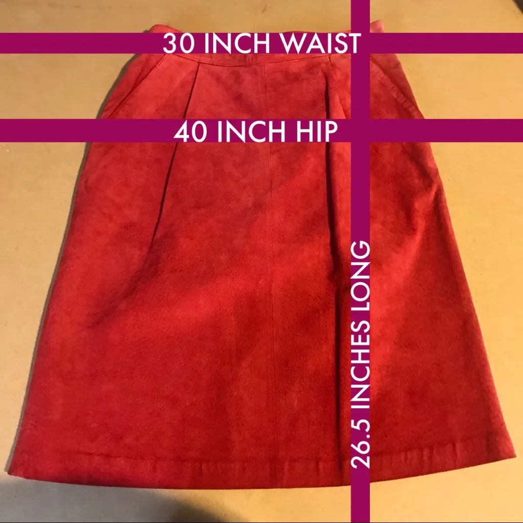VINTAGE 1980'S TOFFS RED SUEDE PENCIL SKIRT (12) - Image 14