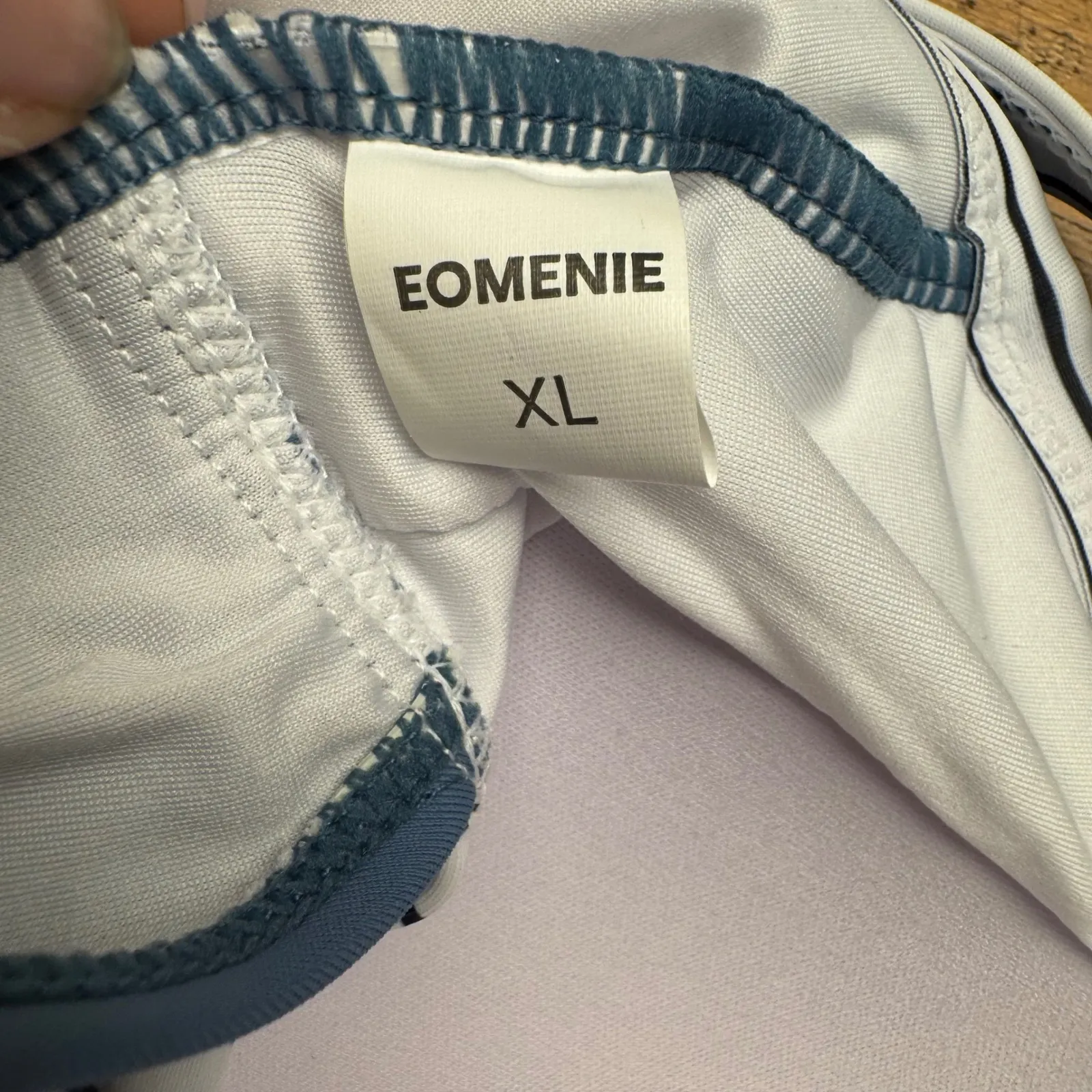 Eoménie Striped Blue Ruched One Piece Swimsuit Women's XL White - Image 4