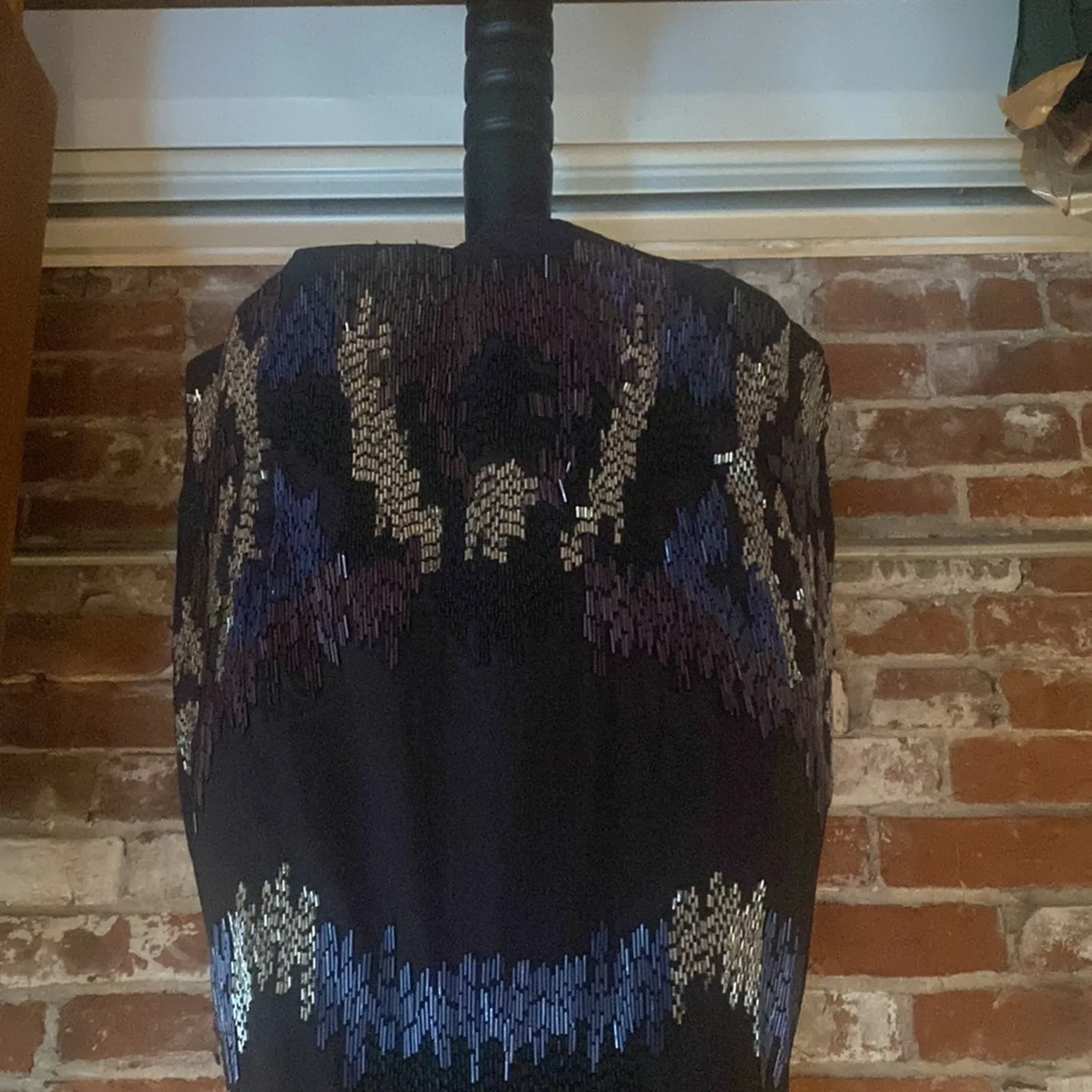 Vintage French Connection Black Beaded Fitted V Neck Short Dress Size 2 - Image 3