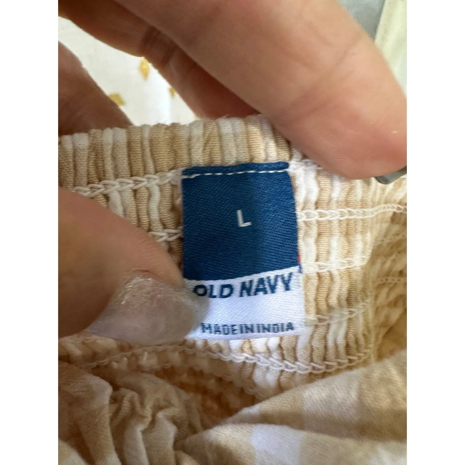 Old Navy Fitted Tan Gingham Twist Front Chest Smocked Back Adjustable Cami Top L - Image 4