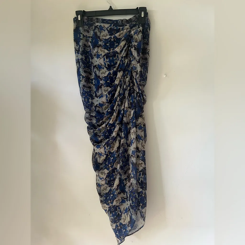 Unbranded Women’s Blue Floral Abstract Ruched Drape Maxi Skirt Size M - Image 8