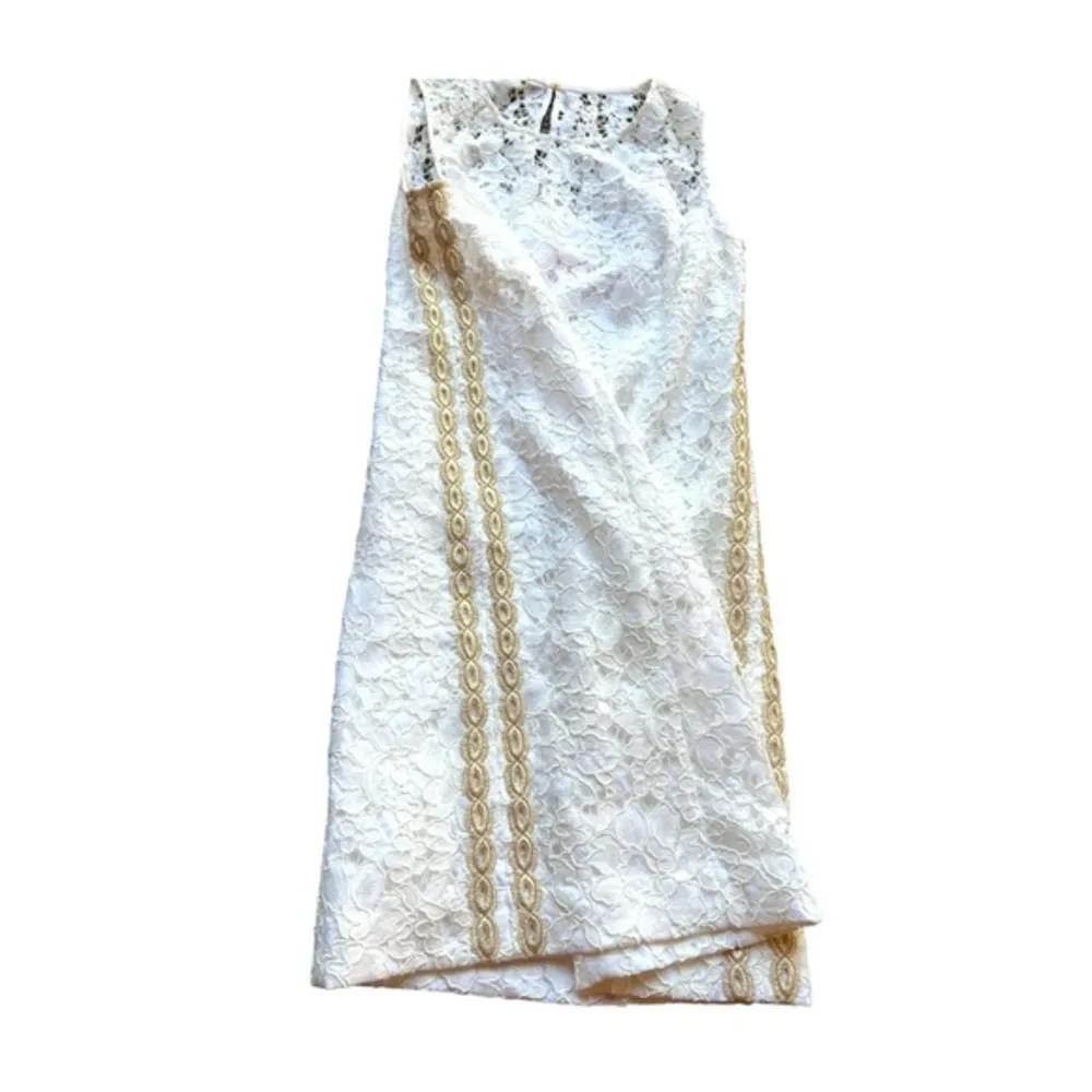Lilly Pulitzer Mila White Corded Floral Lace Gold Side Lace Dress Retail $228 - Image 9