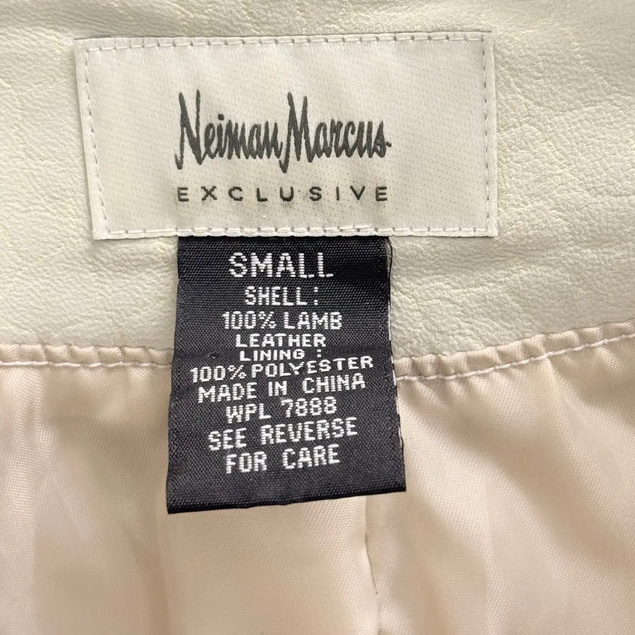 Neiman Marcus Exclusive Jacket Women's Small 100% Lamb Leather Lined Moto Ivory - Image 3