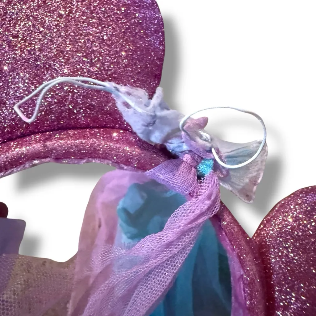 Disney Minnie Mouse Headband One‎ Size Pink Glitter Ears Tulle Streamers Bow - Image 5