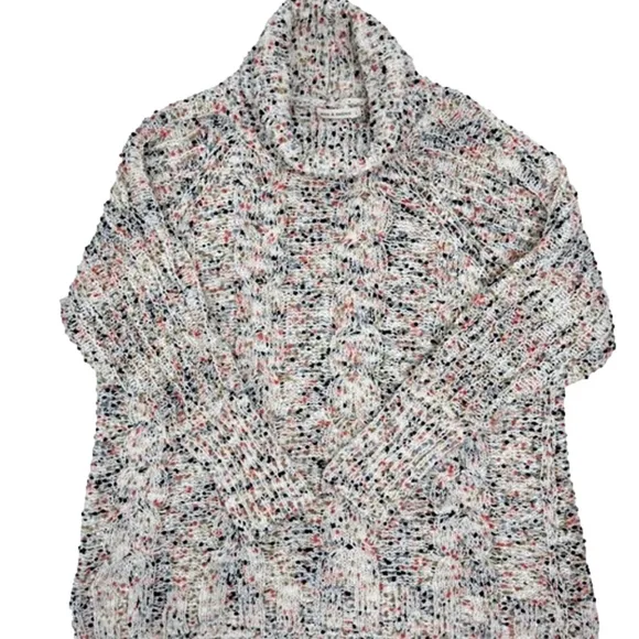 Moon & Madison Cream Color Flecks Chunky Cable Knit Turtleneck Sweater Large - Image 1