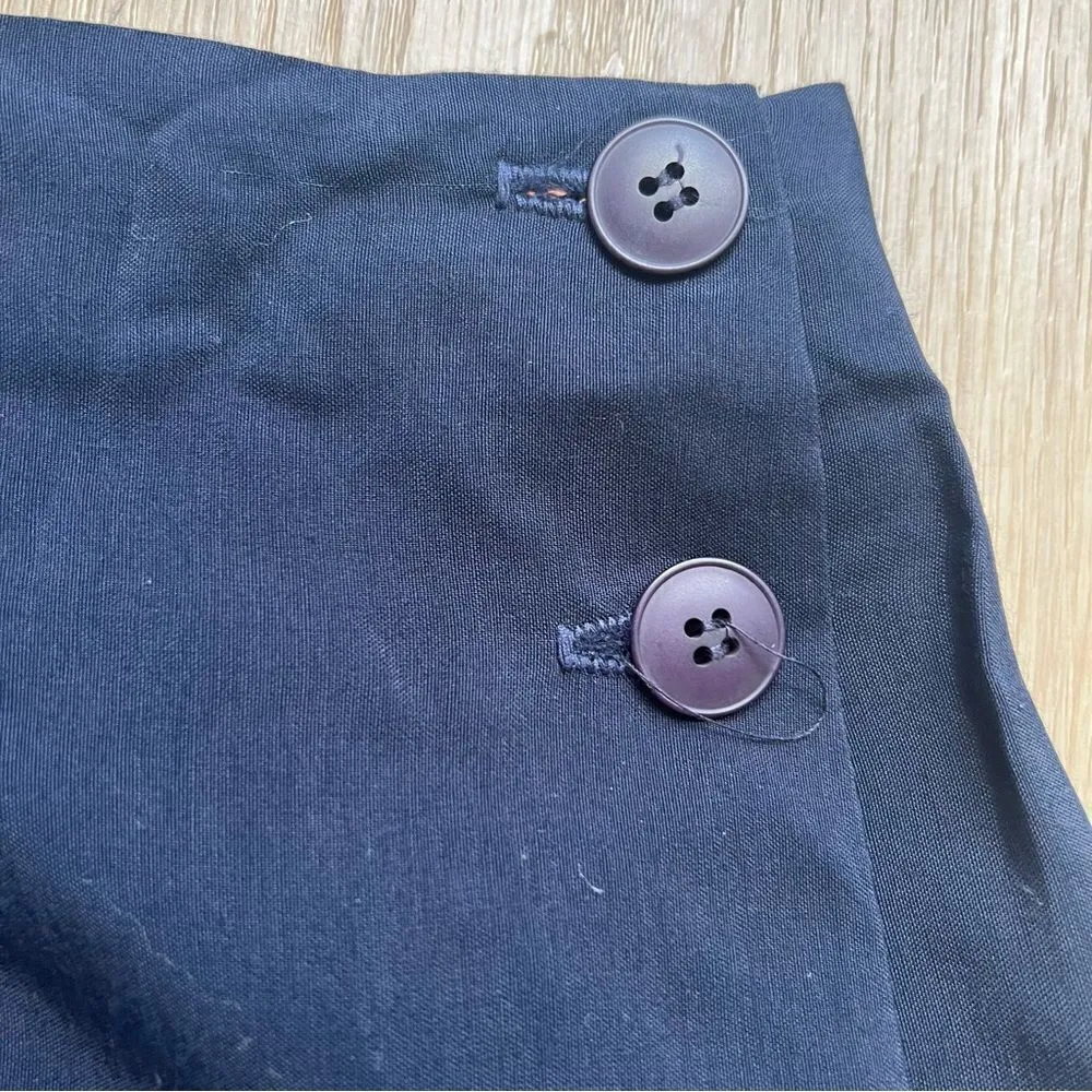 Tofy Vintage Floral Button Side Wrap Skirt Navy White Stripes Tropical Flowers Blue Size M - Image 3