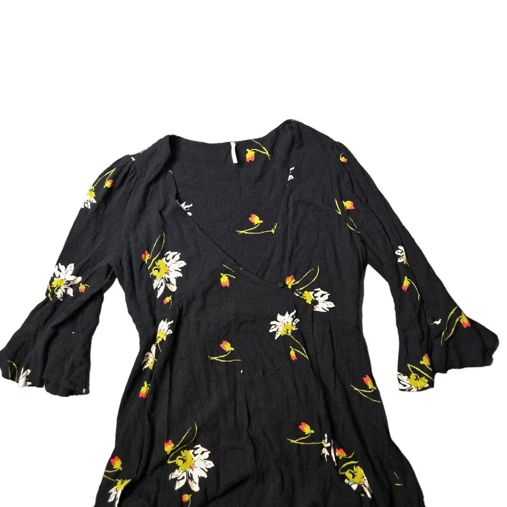 Free People Time On My Side Black Floral Wrap Dress - Image 4