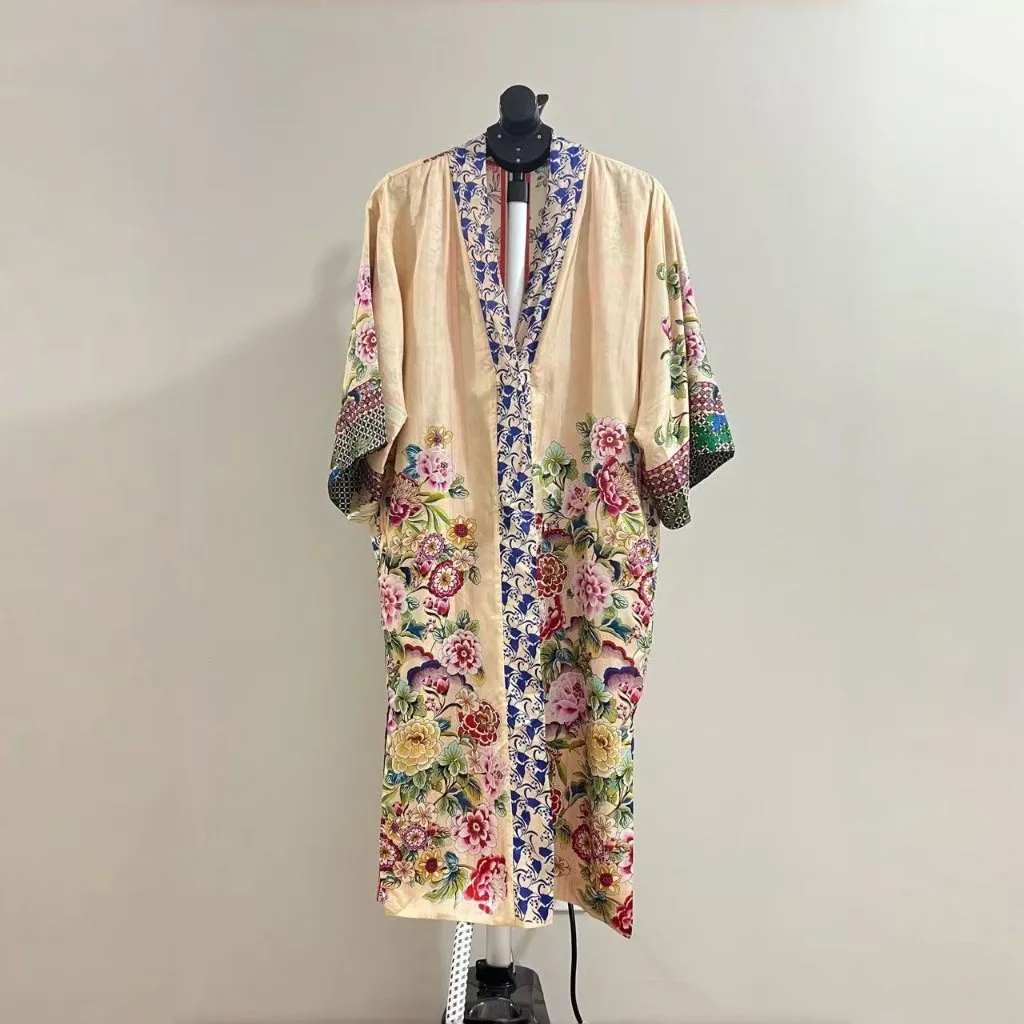 NWOT Johnny Was Silk KIMONO Floral Coat Yellow Pink Multi Jacket Sz S - Image 3