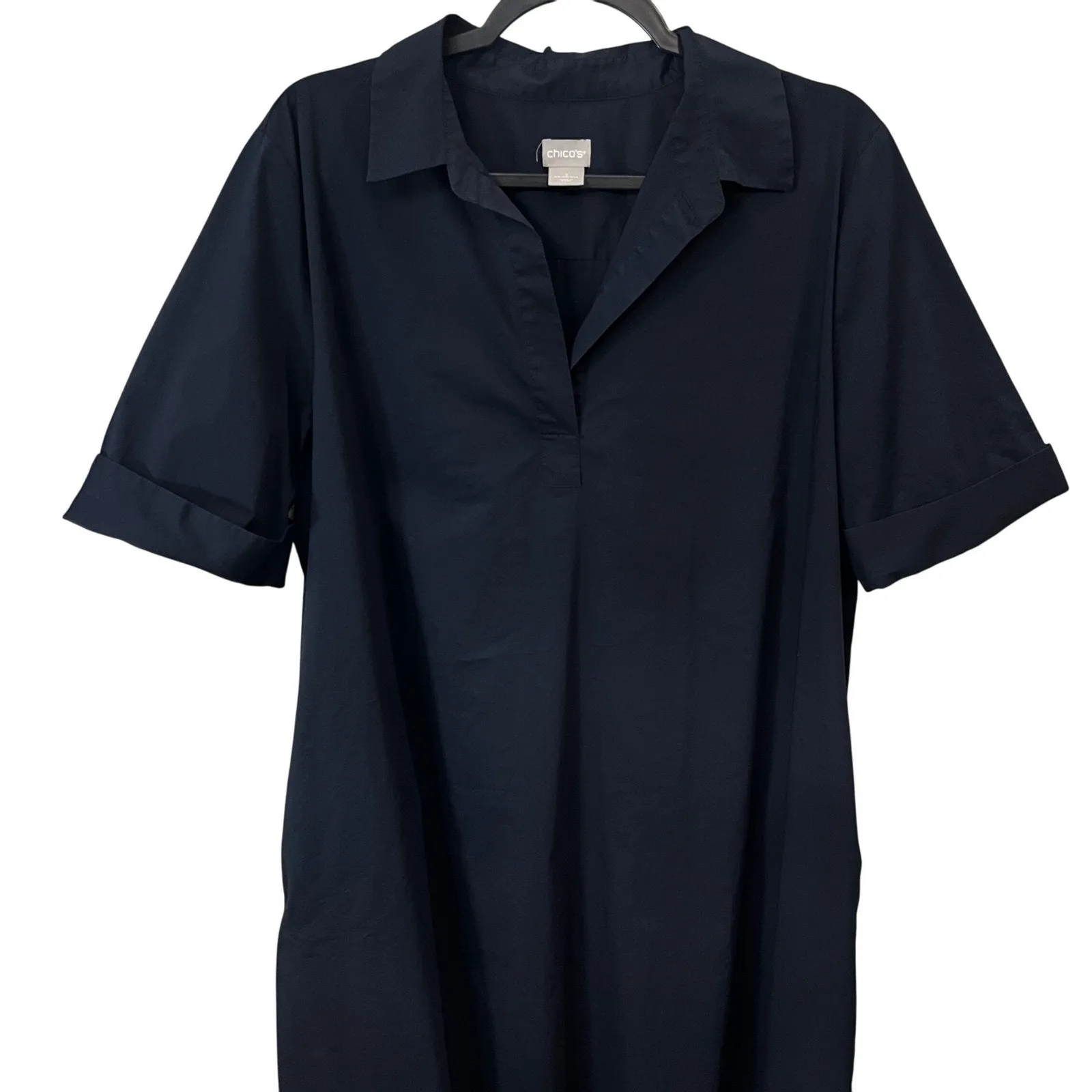 Chico's Collared Short Sleeve Shirt Dress Navy Blue Sz 3 US 16 / 18 Knee Length - Image 2