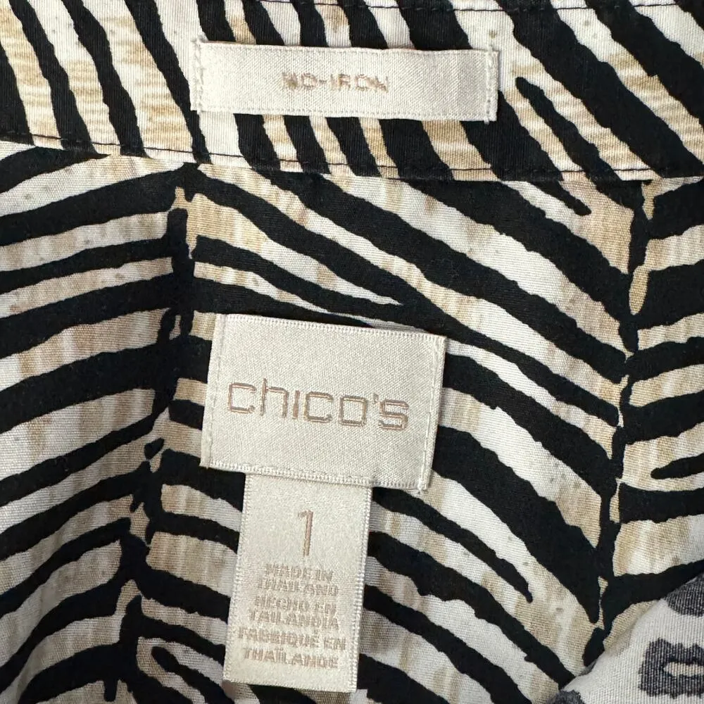 Chico’s SZ 1 (Medium) Top Leopard Zebra Print Button-Up 3/4 Sleeves Hi-Low Hem - Image 7