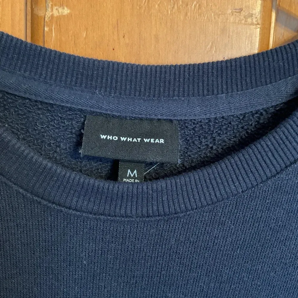 Who What Wear Asymmetrical Sweatshirt Dress Navy Blue with Red Stripe. Size med - Image 5