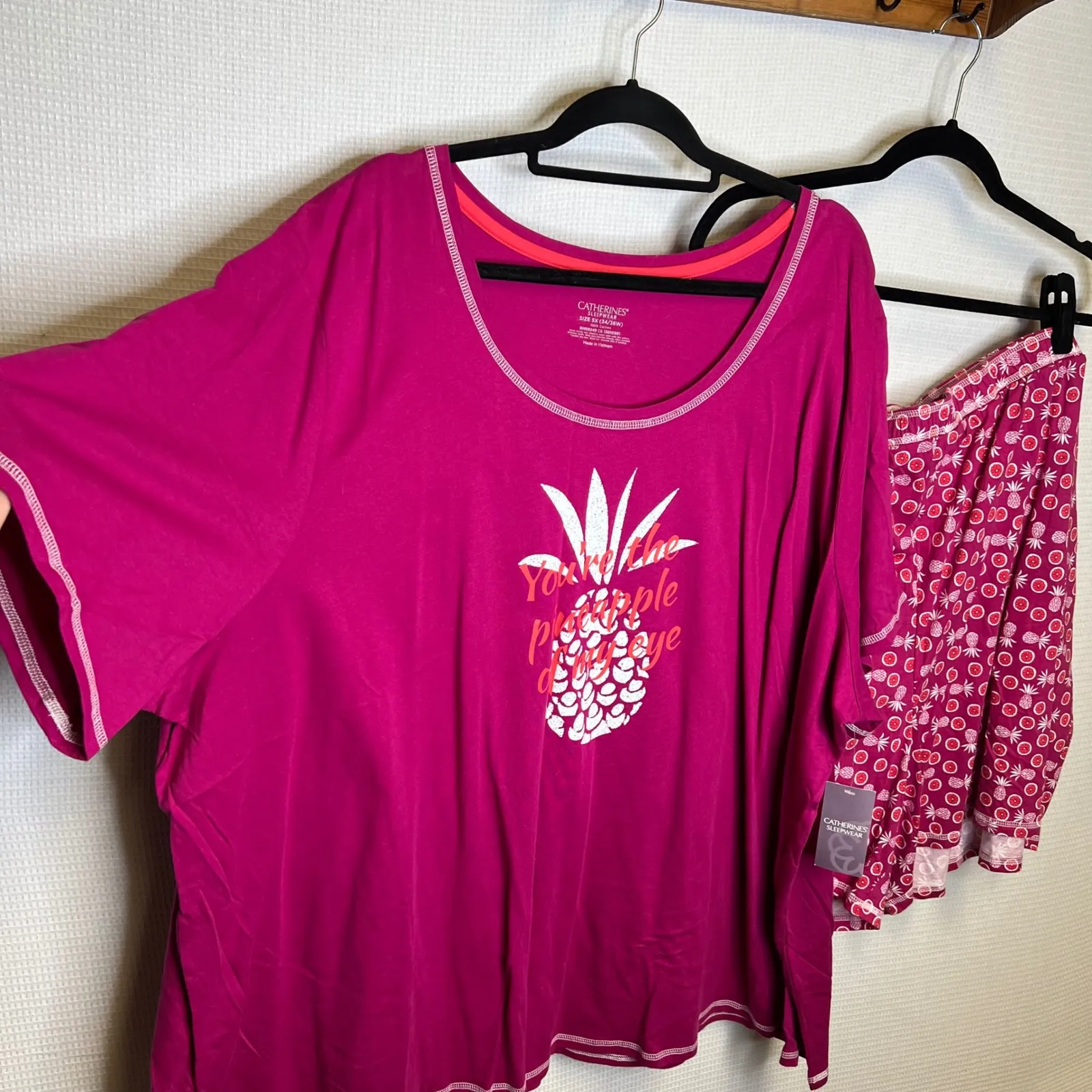 Catherines Sleepwear Pajama Set Top Shorts Pink Pineapple Print Size 5X - Image 2