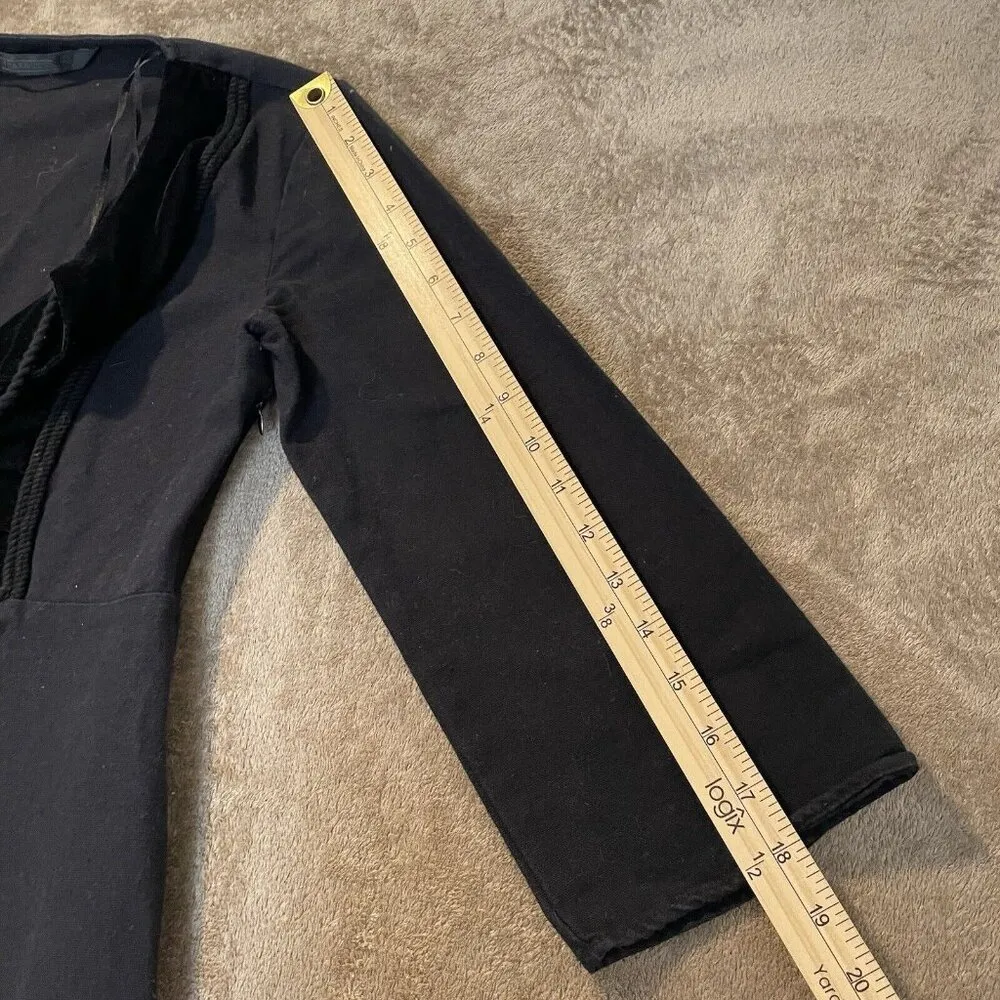 ZARA Trafaluc Dress Sz S Velvet Bib Mini Tunic Tassels BOHO Black Goth Wednesday - Image 8