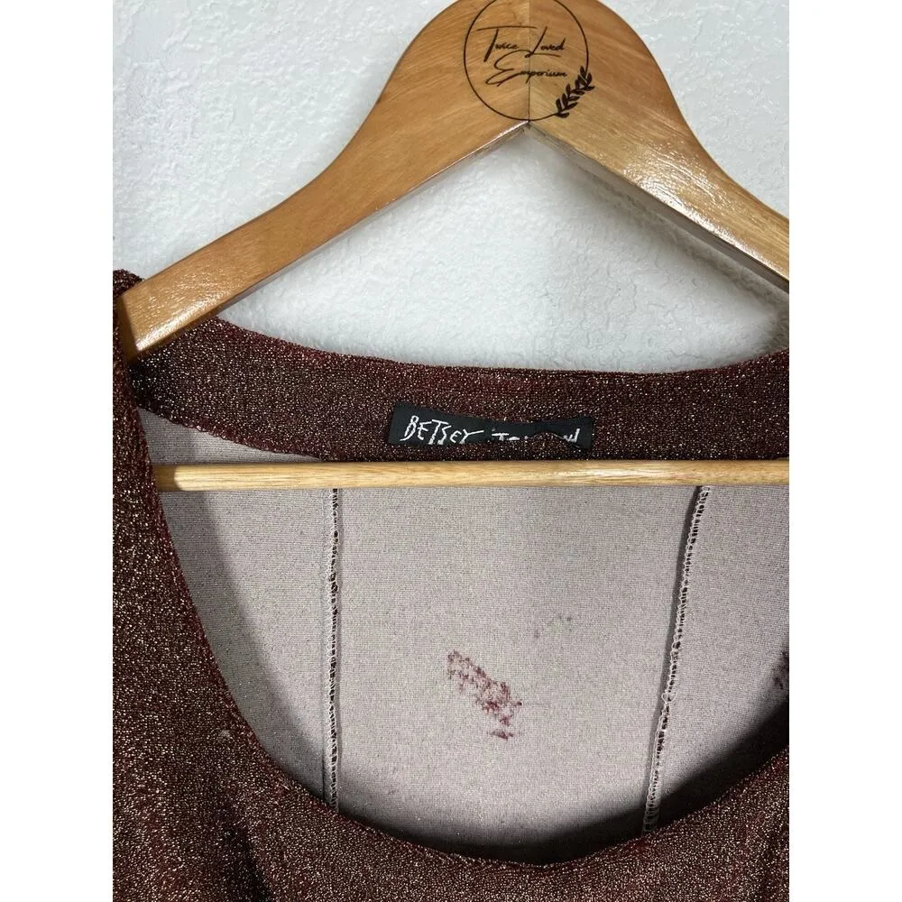 Vintage Black Label Betsey Johnson Metallic Mini Dress Small Bodycon Stretch Y2K - Image 2