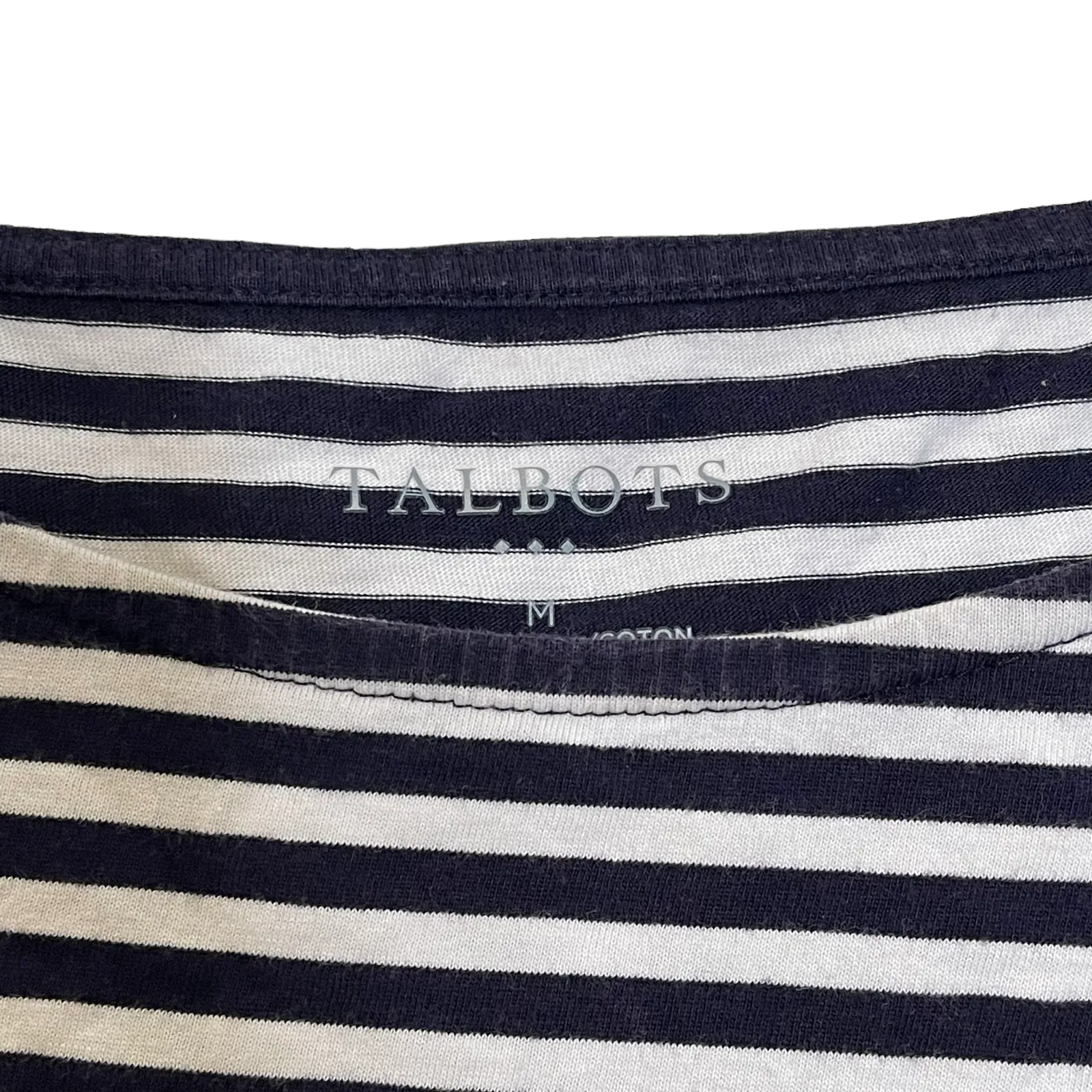 Talbots Womens Top Size‎ Medium Navy Blue White Striped 100% Cotton Pullover - Image 5