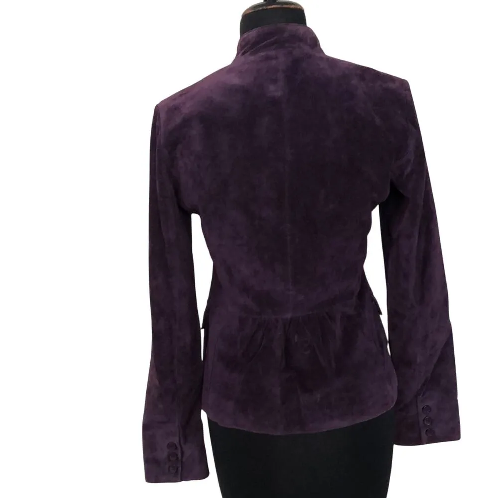 Cache Purple Fitted Leather Suede Jacket Top New Lined Banded Collar $248 NWT - Image 2