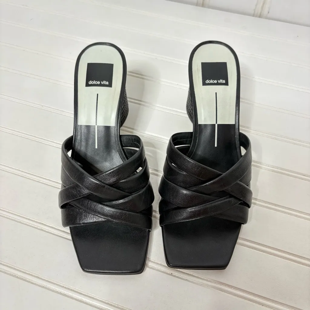 Dolce Vita Pazlee Cedar Leather Slip On Squared Toe Block Heel Sandals 365 Black Size 9.5 - Image 4