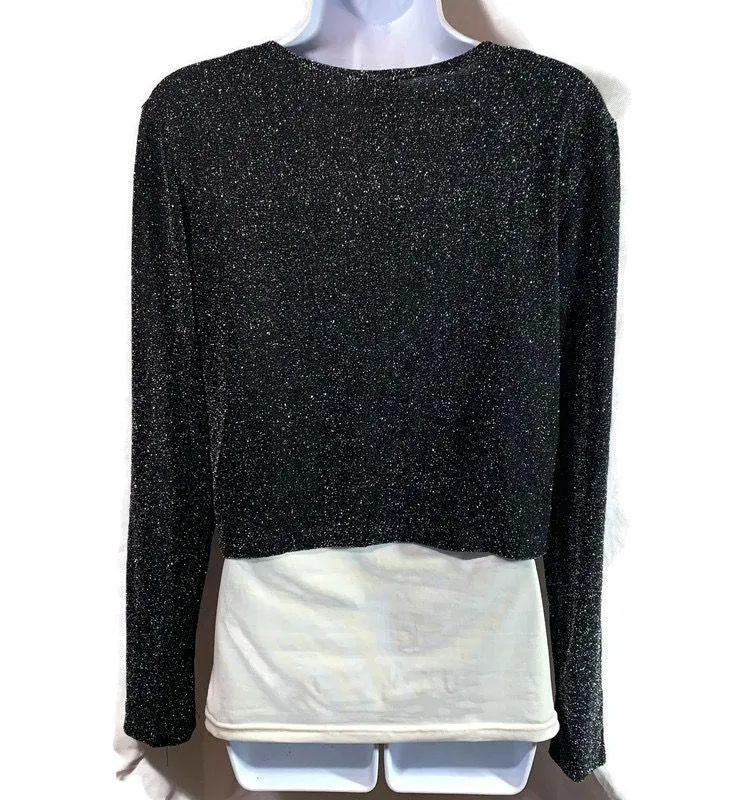 PS PerSeption Cardigan Womens Size Medium Black Glitter Sweater New - Image 2
