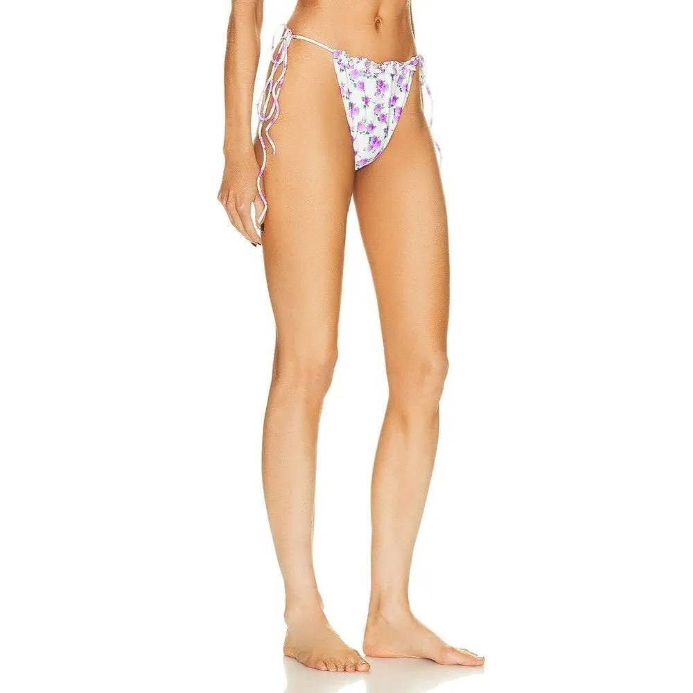 MAGDA BUTRYM Tie Side Bikini Bottom in Violet Print 42 New Womens Swimsuit White Size undefined - Image 3