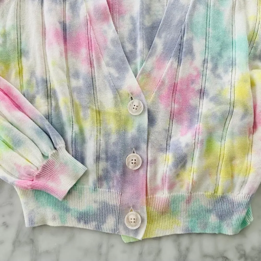 27 Miles Malibu Keaton Rainbow Dye Cardigan Sweater Small Cotton Pink - Image 5