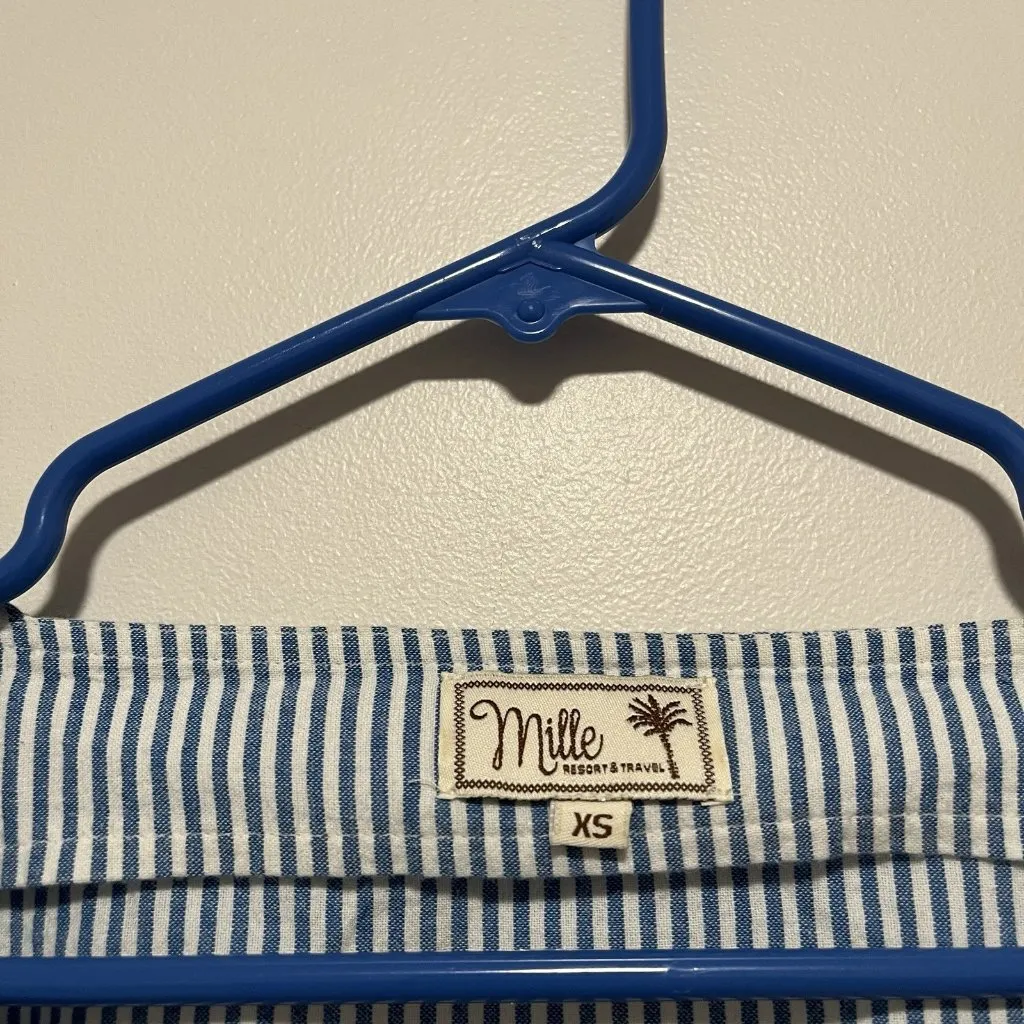 Mille Alma Blue‎ Stripe Square Neck Button Down Blouse Size XS Blue - Image 3