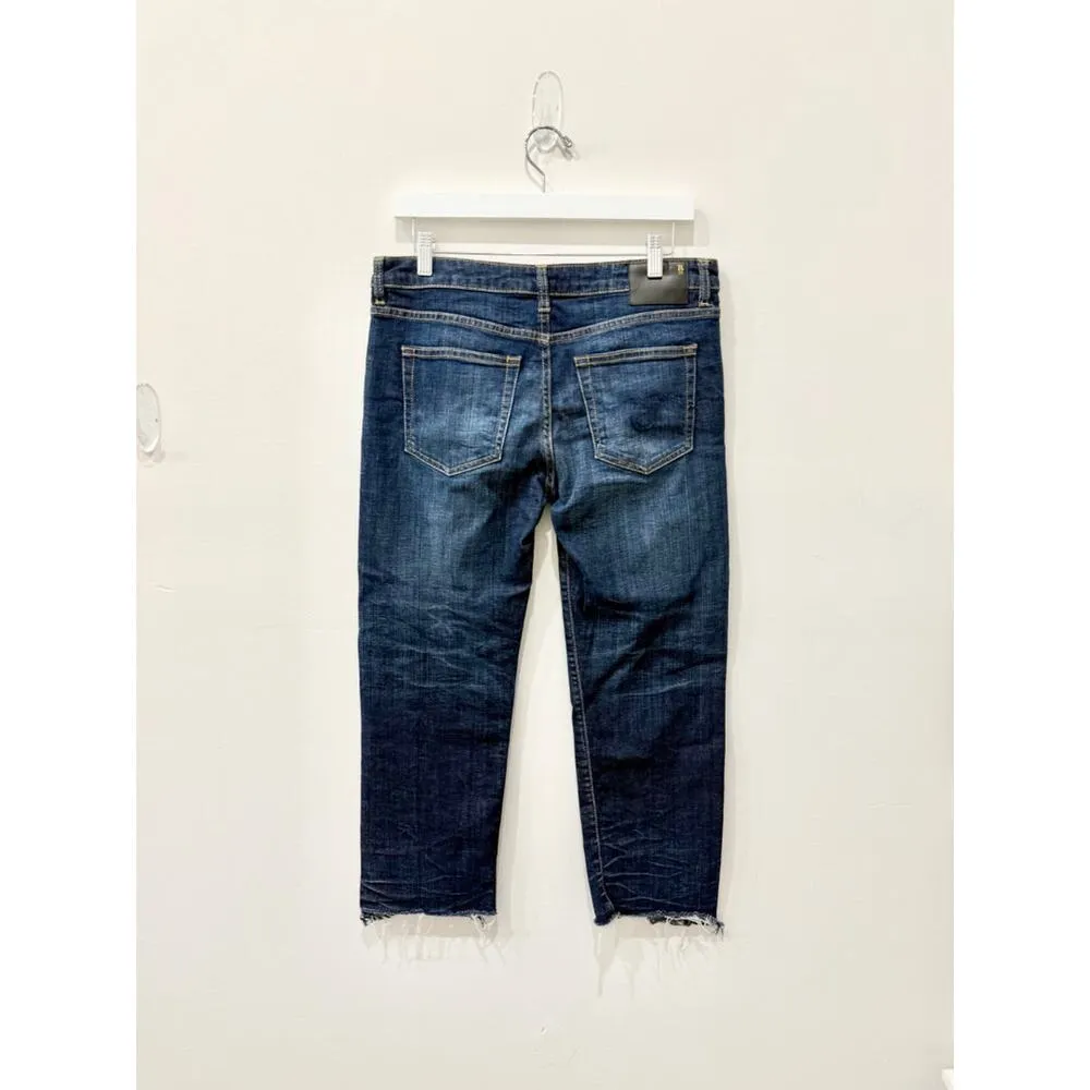 R13 Boy Dark Wash Denim Frayed Hem Straight Leg Crop Jeans Blue Women's Size 29 - Image 3