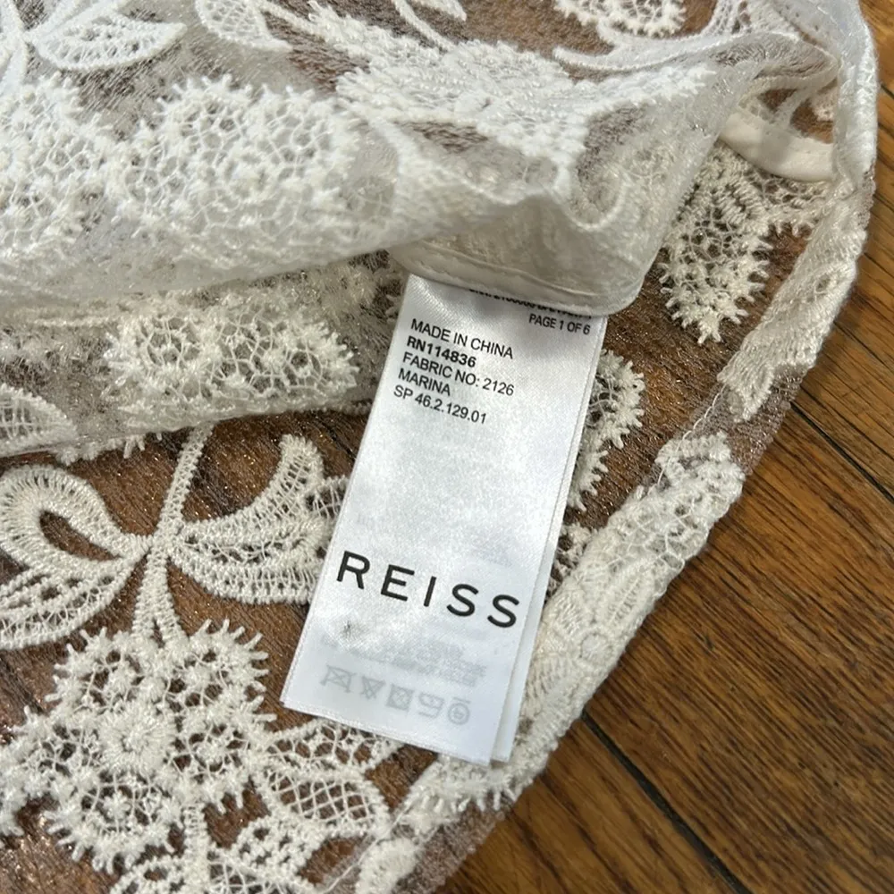 REISS marina ivory White Lace Sleeveless Top UNLINED sheer blouse floral 8 - Image 5