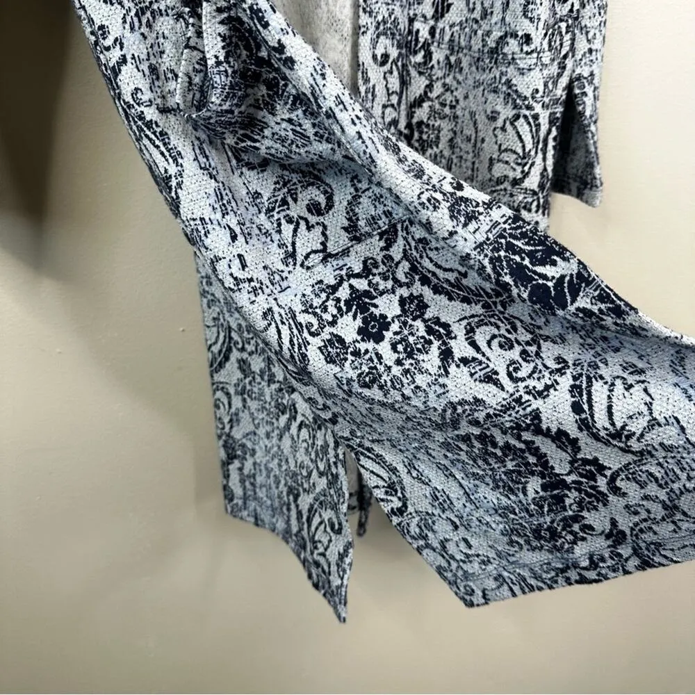 Clara Sun Woo Cardigan Womens M Blue Paisley Print Open Front Longline Sweater Size M - Image 7